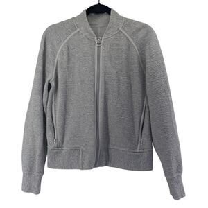 LULULEMON On Repeat Bomber in Gray Textured Full Zip Cotton Blend Women's 10